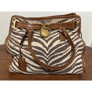 Michael Kors Hamilton Brown and White Zebra Print Shoulder Bag with Strap